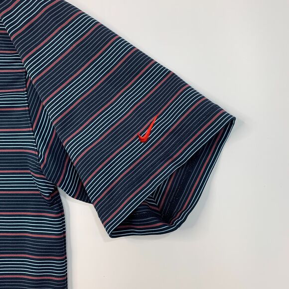 Nike Polo Shirt Mens L Blue Striped Dri Fit UV Performance Stretch Short Sleeve - Picture 3 of 11